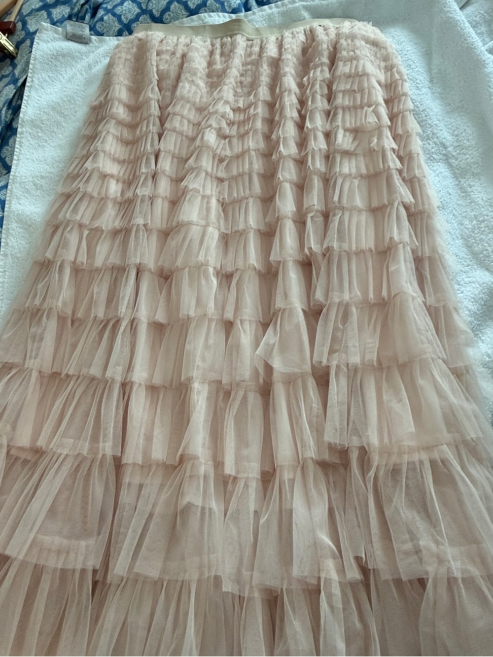 Pleated Tulle Tiered Midi Skirt - Blush